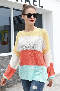 Long Sleeve Stitching Colorful Sweater