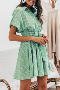 Elegant Plaid Sashes A-Line Dress