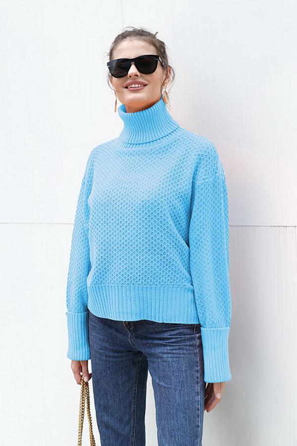 High Collar Solid Color Sweater