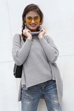 Load image into Gallery viewer, Solid Color High Collar Irregular Sweater
