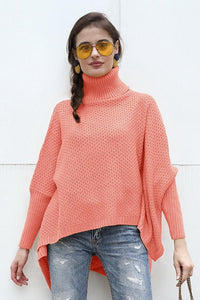 Solid Color High Collar Irregular Sweater
