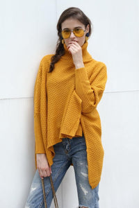 Solid Color High Collar Irregular Sweater