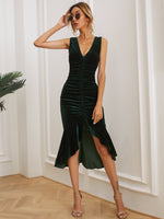 Load image into Gallery viewer, Hem Flounce Velvet Midi Dress
