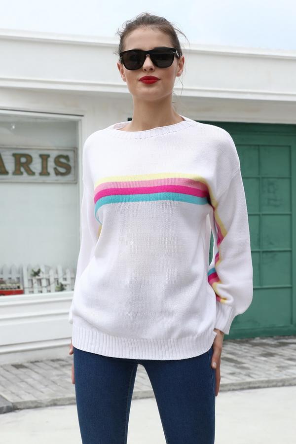 Colorful Striped Round Neck Sweater