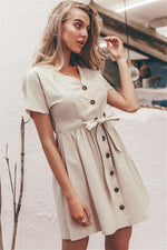 Load image into Gallery viewer, V-Neck Short Sleeve Cotton Linen Shirt Dress
