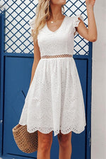 Load image into Gallery viewer, Backless V Neck Ruffle Lace Dress
