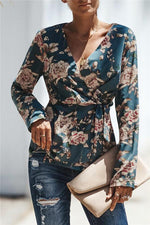 Load image into Gallery viewer, V-Neck Floral Wrap Shirt
