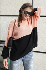 Load image into Gallery viewer, Contrast Color Stitching Lantern Sleeve Sweater
