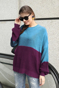 Contrast Color Stitching Lantern Sleeve Sweater