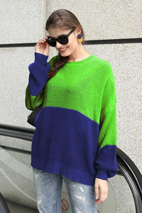 Contrast Color Stitching Lantern Sleeve Sweater