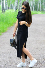 Load image into Gallery viewer, Black Bodycon Maxi T Shirt Dress
