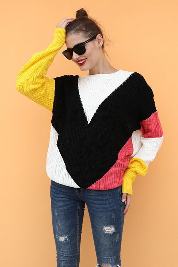 Contrast Color Stitching Knit Sweater