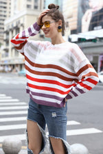 Load image into Gallery viewer, Contrast Color Striped Stitching Sweater
