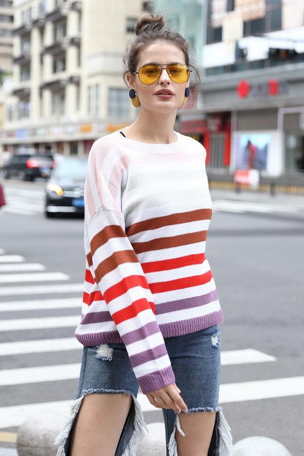 Contrast Color Striped Stitching Sweater
