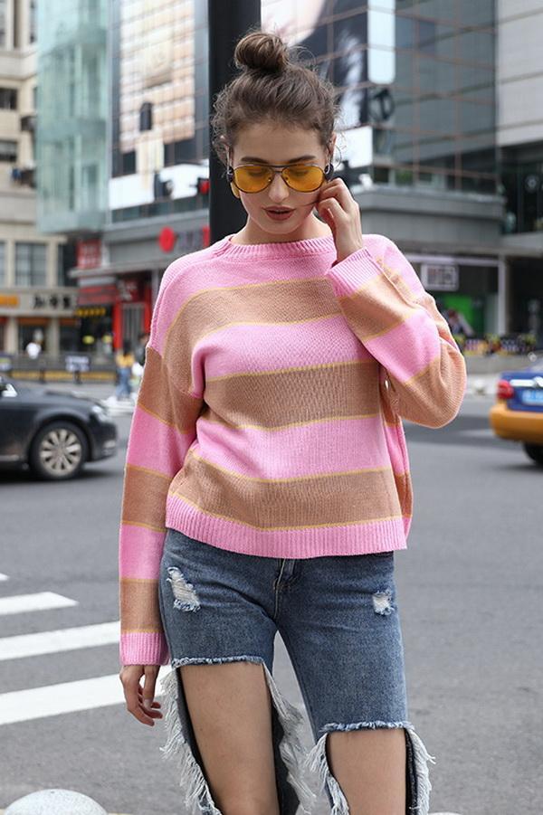 Round Neck Striped Knit Sweater