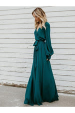 Load image into Gallery viewer, Long Sleeves Belted V-Neck Maxi Dress
