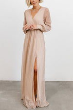 Load image into Gallery viewer, Sparkle Puff Long Sleeve Slit Maxi Dress
