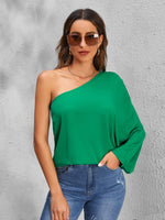 Load image into Gallery viewer, Bell Sleeve One Shoulder Solid Top
