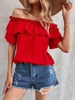Load image into Gallery viewer, Trim Bardot Solid Ruffle Blouse
