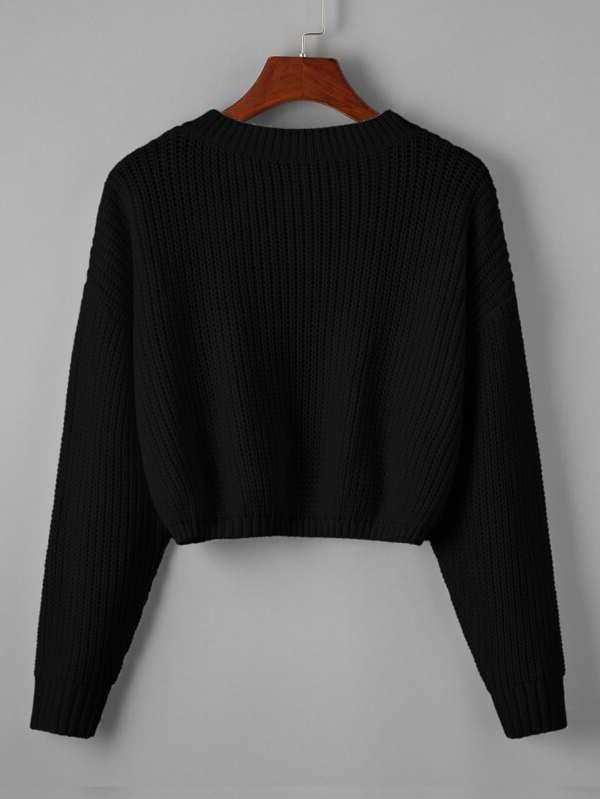 Drop Shoulder Solid Crop Sweater