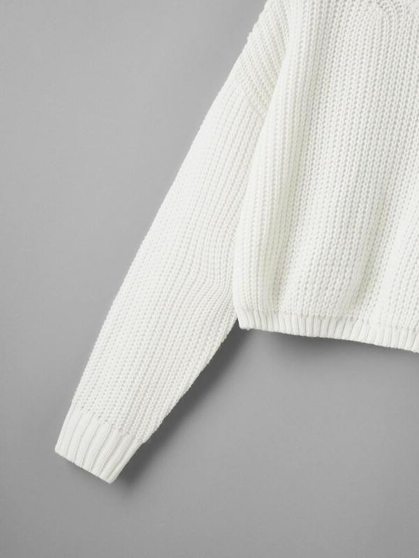 Drop Shoulder Solid Crop Sweater