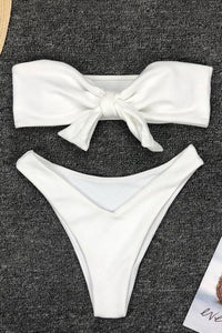 Two Pieces Solid Color Knotted Bikini