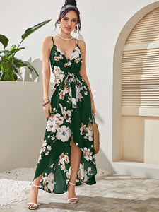 Self Belted Wrap Cami Floral Print Dress