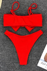 Two Pieces Solid Color Knotted Bikini