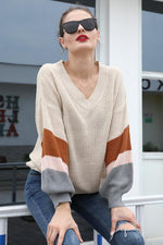 Load image into Gallery viewer, V-Neck Contrast Color Loose Sweater

