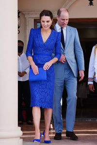 Kate Middleton Inspired Royal Blue Lace Midi Dress