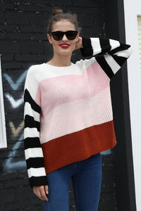 Round Neck Contrast Striped Sweater