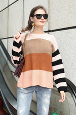 Load image into Gallery viewer, Round Neck Contrast Striped Sweater
