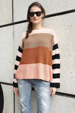 Load image into Gallery viewer, Round Neck Contrast Striped Sweater
