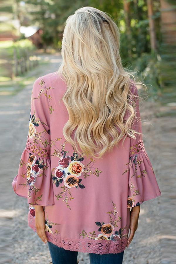 Flare Sleeve Floral Print Lace Blouse – TheGlamourLady.com