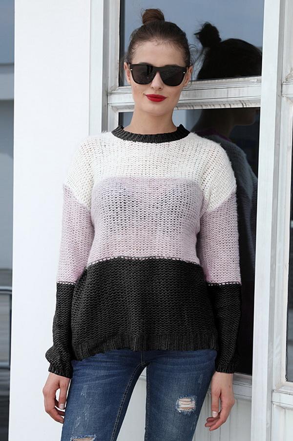 Casual Contrast Color Stitching Sweater