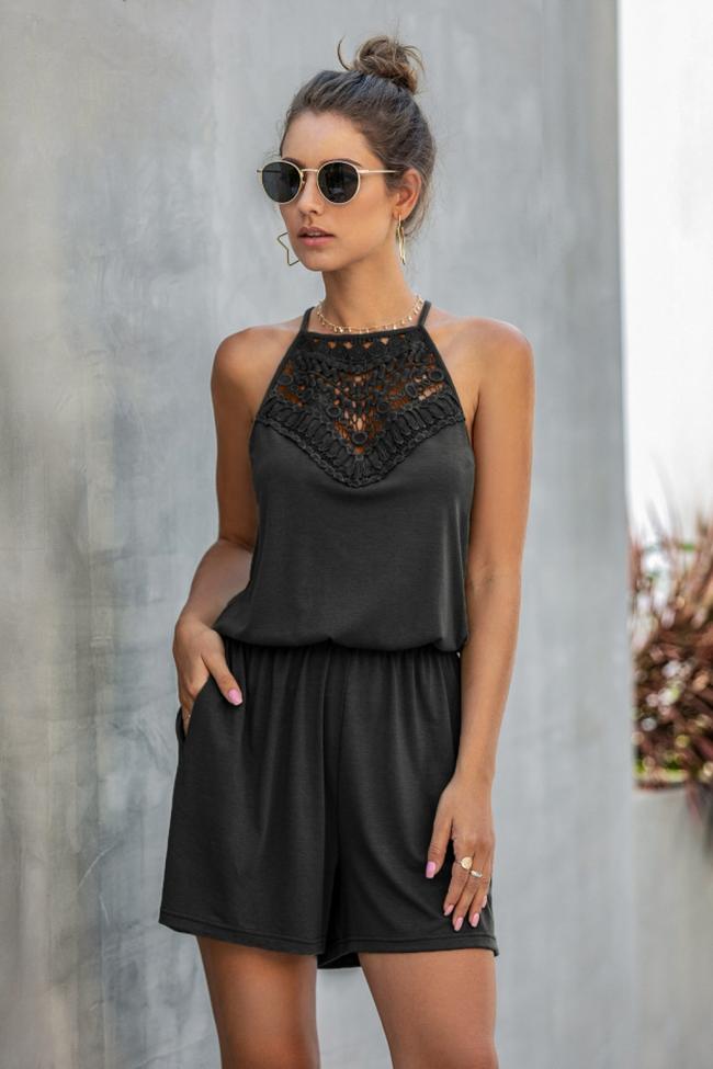 Sleeveless Lace Hollow Halter Jumpsuits