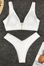 Load image into Gallery viewer, Two Pieces Zipper Solid Color Swimsuit
