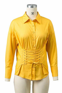 Solid Color Lace Up Shirt