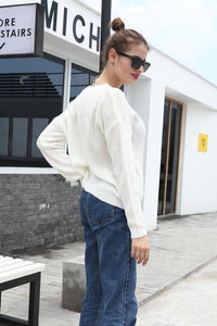 Long Sleeve Knotted Solid Color Sweater