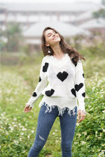 Load image into Gallery viewer, V-Neck Heart-Shaped Knit Sweater
