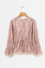 Load image into Gallery viewer, Pink Flare Sleeve Lace Hollow Out Top
