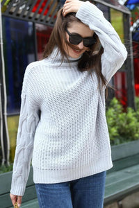Solid Color High Collar Sweater