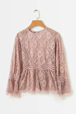 Load image into Gallery viewer, Pink Flare Sleeve Lace Hollow Out Top
