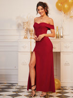 Load image into Gallery viewer, Fold over Off Shoulder Split Thigh Maxi Dress

