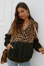 Load image into Gallery viewer, Leopard Zipper Hooded Fluffy Coat
