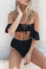 Load image into Gallery viewer, Off The Shoulder Hollow Out Bikini Set
