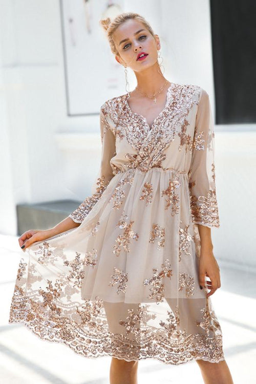 Long Sleeve Sequin Dress