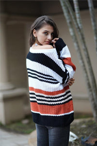 Rainbow Stitching Knitted Commuter Loose Sweater
