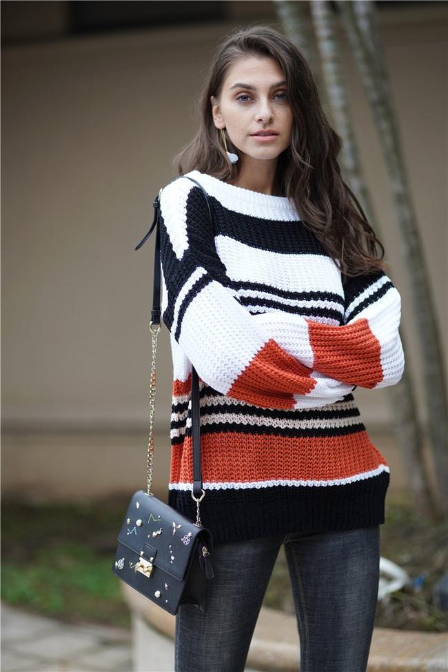 Rainbow Stitching Knitted Commuter Loose Sweater