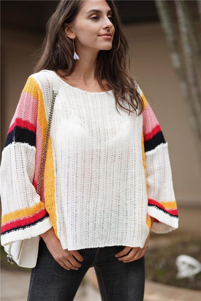 Loose Stitching Knitted Rainbow Sweater